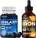 Ultimate Health Bundle: Liquid Iron Supplement & Pure Himalaya Organic Shilajit Gummies for Women & Men - Non-GMO, Vegan, Natural Energy and Immune Support - 60 Gummies & 30 Servings