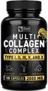 Multi Collageen Peptides Pillen (Typen I,II,III,V,X) Gras Fed Collageen Pillen (180 Capsules) - Hydrolysaat Collageen Proteïne Blend voor haar, huid, nagels, en gezamenlijke ondersteuning - Collageen Pillen voor vrouwen