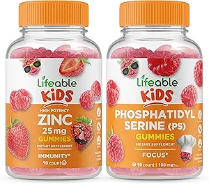 Levensvatbare Zink 25mg Kids + Fosfatidylserine (PS) Kids, Gummies Bundle - Grote Proeverij, Vitamine Supplement, Glutenvrij, GGO-vrij, Kauwgom