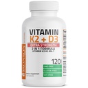 Bronson Vitamine K2 (MK7) met D3 Extra Sterkte Supplement Bone and Heart Health Non-GMO Formule 10.000 IE Vitamine D3 & 120 mcg Vitamine K2 MK-7 Eenvoudig doorslikken Vitamine D & K, 120 capsules