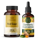 HERBAMAMA Rouge Sage and Turmeric Kit - Ensemble de 1200 mg Rouge Sage Dan Shen Capsules et Curcumine Turcuma gouttes 2 fl oz - Vegan, non-OGM, sans sucre et sans alcool - 2 Pack
