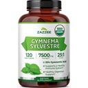 Zazzee Organic Gymnema Sylvestre 25:1 Extrait, 7500 mg Résistance, 25% Acide Gymnémique, 120 Capsules Vegan, 4 mois d'approvisionnement, extrait standardisé et concentré 25X, tout naturel et non-OGM