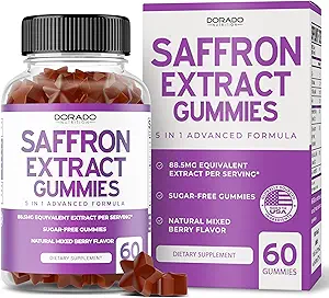 Saffraan Supplementen (60 Gummies) Premium Saffron Gummies - Suikervrije Gummy 88.5mg Equivalent Extract - 5 in 1 Geavanceerde Formule - Delicious Raspberry Flavor - Niet GGO - Vegan & USA Made
