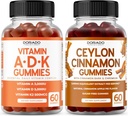 ADK Gummies Vitamin D3 K2 (60 Gummies) - Supplement with D & K - 10 Vegan Supplement - Ceylon Cinnamon (60 Capsules) Digestion Overall Wellness Support - Ceylon Supplements - Vegan & Made in USA