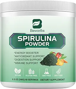 Organische Spirulina Poeder, Super Green Powder Juice & Smoothie Mix met Spirulina, Chlorella, Tarwegras, Digestieve Enzymen & Probiotica voor Immune Support, Digestie Gezondheid -Veganistisch