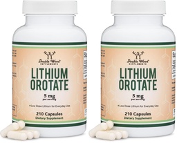 Lithium Orotate 5mg of Elemental Lithium for Cognition and Brain Health, 210 Capsules (Third Party Tested, Vegan Safe, Non-GMO) by Double Wood Supplements (Pack of 2)