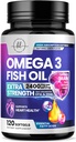 Omega 3 Visolie Supplementen 2400mg - Triple Strength Omega 3 Vetzuren, Natuurlijke Hart Gezondheid Hersenen & Gezamenlijke Ondersteuning - Vetzuren met EPA & DHA - Wild Caught Fish Oil Supplement - 120 Softgels