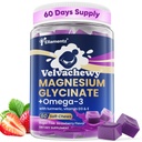 Magnesium Glycinate Gummies 500mg - Magnesium with Omega-3, Turmeric, Vitamin D3 & E | Magnesium Glycinate Soft Chews for Adults | for Sleep, Muscle & Brain | 60 Counts