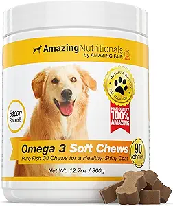 Verbazingwekkende Omega 3 voor honden - Omega 3 Visolie voor honden supplement voor Itchy huidverlossing voor droge huid en hot spots en vergieten Coat met EPA en DHA vetzuren - 90 Bacon Zachte kauwen