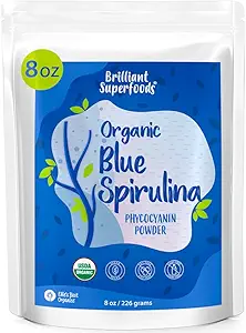 Organic Blue Spirulina Powder - 8oz - Odorless - from Blue Green Algae - Vegan, Non GMO, Gluten-Free, Dairy-Free - USDA Certified Natural Blue Coloring for Smoothies & Protein Drinks