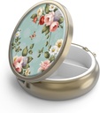Pill Case Pill Box met Mirror Retro 3 Compartiment Kleine pil Case voor Purse of Pocket Bronze Kleine Roud pil Box of vitamines, Visolie, Supplementen, Pill Bevat reizen Gifts( Retro Green Floral)