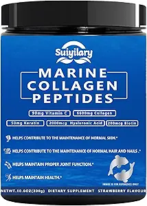 Collagène Peptides Poudre pour femmes, Multi Marine Hydrolysée pour cheveux sains, peau, ongles avec acide hyaluronique, biotine, vitamine C, 30 portions (10,6 OZ, fraise)