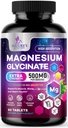 Magnesium Glycinate 500mg - Gecheld voor Ultra Absorptie - Ondersteunt bot, spier, zenuwen & hart gezondheid, natuur's slaapondersteuning, beste Magnesium Supplement Pillen voor het hele lichaam ondersteuning - 60 tabletten