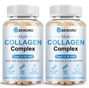 BEWORD Multi Collagen Softgels for Women & Men, 120 Capsules - Type I,II,III,V,X Hydrolyzed Collagen w/Vitamin C & Hyaluronic Acid - Supports Skin, Hair, Nails, Joints - Grass-Fed, Non-GMO, 2 Pack