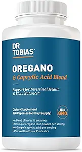 Dr. Tobias Oregano en Caprylic Acid Blend, Gut Flora Balance Complex met Probiotica & Enzymen voor Intestinale en Immuun Ondersteuning, Gut Health Supplementen voor Vrouwen & Mannen, 120 Capsules, 60 Servers