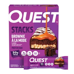 Quest Nutrition Stacks Protein Bars, Brownie a la Mode Flavor, 20g Protein, 3g Net Carbs, 1g Sugar, High Fiber, Low Sugar, Gluten Free, 4 Count