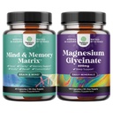 Bundle of Advanced Brain Supplement for Memory and Focus and Magnesium Glycinate Capsules for Adults - Memory Supplement for Brain Fog Clarity Energy and Reminder - Sleep Support Immunity & Bone Health
