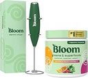 Bloom Nutrition Superfood Greens Powder, Digestieve enzymen met Probiotica en Prebiotica, Gut Health, Bloating Relief, Orange Passionfruit + Milk Frother High Powered Hand Mixer