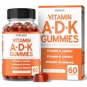 ADK Gummies Vitamine D3 K2 (60 Sugar Free Gummies) Vitamine D3 K2 10000iu/5000iu - Supplement met D & K - 10 Vegan Supplement - Delicious Raspberry Flavor - Niet GGO & USA Made - 60 Count