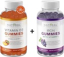 Natural BioScience Sugar Free Vitamin D3 K2 Gummies 5000 IE & Iron Gummies met vitamine C, Extra sterkte, Immune Support, Bone Health, Heart Health, Energy Support, 60 Gummy Vitaminen