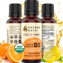 Biologische Vitamin D druppels voor kinderen & volwassenen, Suikervrij. Makkelijk te gebruiken 1000 IE/Drop in Kokos MCT olie. Duurt Maanden, Beste voor hoge doses. Max Absorptie VIT D3 Supplement. Grote smaak (Citrus)