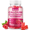 Calcium Citrate Gummies 1200mg - Sugar-Free Chewable Supplement for Women & Men with Bone, Muscle & Immune Support - Raspberry Flavor, 60 Count