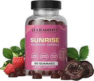 SUNRISE 10x Supplément de champignons de puissance Gommies pour l'énergie, l'humeur et l'immunité Support avec la Mane de Lion biologique, Cordyceps, Reishi, Chaga et la Turquie Tail Nootropic Arôme de framboise 60 Comte