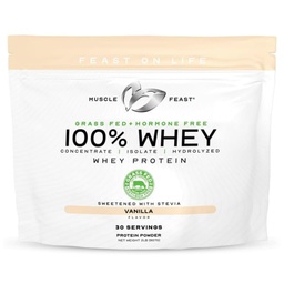 Muscle Feast 100% Grass Fed Whey Protein Powder, All Natural, Hormone Free Paure Raised Whey Protein Powder for Women & Men - Whey Concentrate, Isolate & Hydrolyzed Protein Powder Blend - Vanilla, 2lb