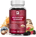 Mushroom Gummies, 20 in 1 Leeuwen Mane Mushroom Complex Supplement met Reishi, Chaga, Cordyceps & Meer voor volwassenen, Ondersteuning voor hersenen, Focus, Cognitive & Immune Health, Vegan, Raspberry Flavor, 60 Tellen