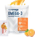 Coromega Omega 3 Fish Oil Supplement, 650mg Omega-3s met 3X betere absorptie dan Softgels, Orange Flavor, 120 Single Serve Squeeze Packets