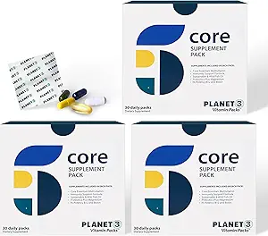 Planeet 3 Vitamine Packs, Dagelijkse Vitaminen voor beide mannen en vrouwen, Energie, Immune & Heart Support, Multivitamine, Vitamine D, Omega 3, Probiotica, Biotine, B12 &amp; Meer 