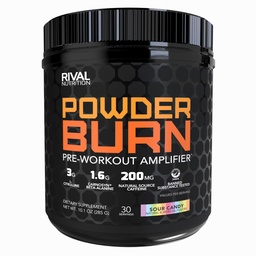 RIVAL NUTRITION Powder Burn Pre-Workout Energy Powder for Men and Women I 3g L-Citrulline, 1.6g Beta-Alanine, 625mg Electrolytes, 200mg Natural Caffeine Per Serving I 30 Servings (Sour Candy)