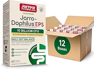 Formules de Jarrow Jarro-Dophilus EPS Probiotiques 10 Million CFU, Supplément alimentaire pour le soutien au piège intestinal, Suppléments de santé Gut pour les femmes et les hommes, 60 Capsules de Veggie, 30 jours d'approvisionnement (paquet de 12)