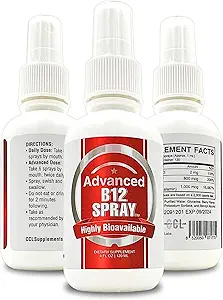 Vitamine B12 Energy Spray, méthylcobalamine avec acide folique Complexe liquide sublingual pour focus, et métabolisme, Nano technologie Absorption instantanée et dosage personnalisé (4 oz - 120 portions)