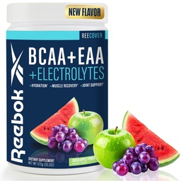 Reebok REEcover Amino Acids + Electrolytes | 8g EAAs, 5g BCAAs, Hydration Matrix | Muscle Recovery, Strength | Post-Workout Support | 30 Servings | Green Apple Punch