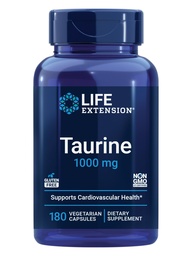 Life Extension Taurine, Pure Taurine Amino Acid Supplement, Heart, Liver and Brain Health, Longevity, Muscle and Exercise, 1000 mg, Non-GMO, Gluten-Free, Vegetarian, 180 Vegetarian Capsules