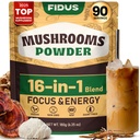 Fidus 16 Mushroom Supplement Powder with 1,730mg per Serving, 90 Day Servings Mushroom Coffee Alternative for Immunity, Focus & Energy with Ashwagandha, Lion's Mane, Reishi, 100% Fruiting Bodies