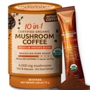 10-in-1 USDA Certified Organic Mushroom Coffee Instant, Instant Mushroom Coffee Brazilian Dark Roast for Better Energy, Focus, Gut Health, 30 Sticks, Regular Caffeine - MatchaDNA