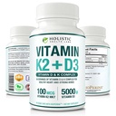 Max Absorptie Vitamine K2 + D3 (5000IU) 90 Veggie Capsules van MK-7 (Menachinon-7) en Cholecalciferol (met BioPerine) 3-maands levering 