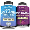 Nutrivein Premium Multi Collagen Capsules & Resveratrol Supplement Bundle: High-Absorption Trans Resveratrol Supplement & Multi Collagen Peptides Capsules for Mobility, Repair, & Well-Being