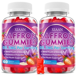 Saffron Supplements for Kids & Adults, 10 in 1 Saffron Gummies 88.5mg Saffron Extract with Ashwagandha, L-Theanine for Calm, Zzz, Antioxidant, Sugar-Free/Organic, Strawberry Flavor 120 Count