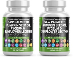 Clean Nutraceuticals Saw Palmetto Pumpkin Seed Oil Pygeum Sunflower Lecithin Stinging Nettle Cranberry - Prostate Supplements for Men with Lycopene - 90 Caps (Pack of 2)