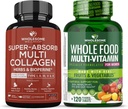 Gezonde Wellness Super-Absorb Multi Collageen Pillen (Type I II III V X) Biologische Kruiden en Bioperine + Geheel voedsel Multivitamine voor vrouwen - Natuurlijke Multi Vitaminen, Mineralen, Biologische Extracten Bundle