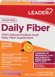 Leader Psyllium Husk Powder Supplement 4-in-1 Fiber for Digestive Health, Plant Based 100% Natural Psyllium Husk Daily Fiber, Sugar Free, Gluten Free, Non-GMO, 54 Singe Dose Packs