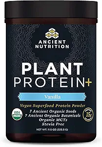Ancient Nutrition Organic Plant Protein +, Vegan Plant Based Protein Powder, Vanille, Formuled by Dr. Josh Axe, Dairy-Free, Gluten-Free, Non-GMO, Geen suiker toegevoegd, Paleo Friendly Supplement 11.5 oz