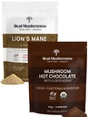 Véritable mélange de champignons au chocolat chaud (15 portions) et de lion (60 portions) en poudre - Supplément en poudre de champignons pour le soutien quotidien de l'immunité et de la cognition - sans gluten, sans OGM, végétalien