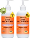 Natural Dog Company 2 Pack - 16 oz. Huid-en jasolie, ondersteunt huidgezondheid, visolie supplementen voor honden, vetzuren, antioxidant, voor Multi Dog Families, Grote Ras Honden, 32 oz. Waarde
