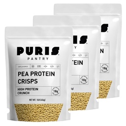 PURIS Pea Protein Crisps – Plant-Based Crunch | 18g Per Serving | Non-GMO Gluten-Free Soy-Free | No Sugar | Clean Label Inclusion for Snacks, Bars & Baking | Made in USA | Unflavored | 1 lb (3 Pack)