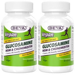 DEVA Vegan Glucosamine MSM & Chondroitin + Turmeric, CMO, Boswellia, Hyaluronic Acid & More, Improved Non-Animal Formula, 90 Tablets (Pack of 2)