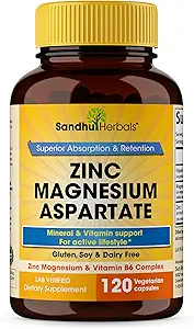 SANDHUHERBALS Zink Magnesium aspartaat supplement 120 Capsules met vitamine B6 & zink 